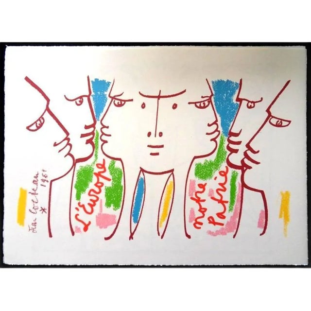 Jean Cocteau - Europe Our Homeland - Original Lithograph 1961 For Sale