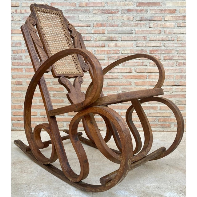 20th Century Art Deco Bentwood Rocking Chairs with Reed Seats, Set of 2 For Sale - Image 12 of 18