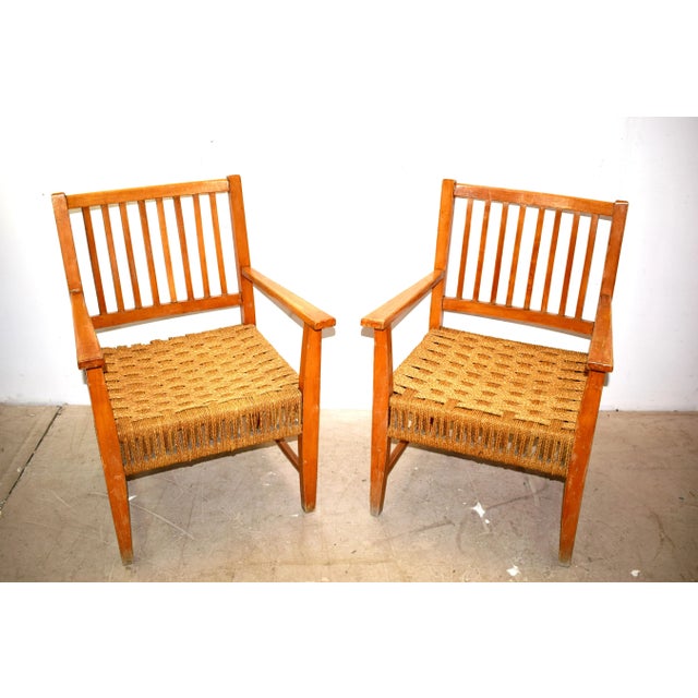 Set of Italian Wood & Cord Lounge Chairs, 1940s For Sale - Image 15 of 15