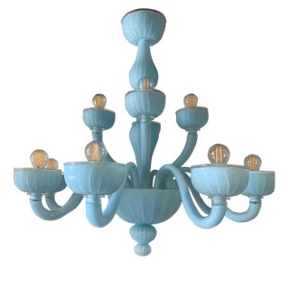 Matte Light-Blue Murano Style Glass Chandelier from Simoeng For Sale