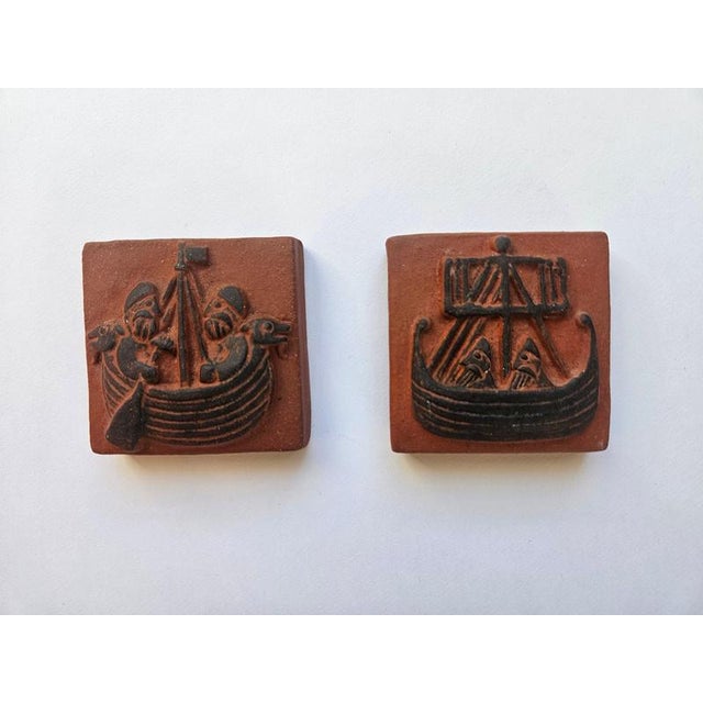 Mid-Century Ceramic Tiles with Viking Motifs from Thyssen, 1960s, Set of 2, in Flawless conditions. Designed 1960 to 1969