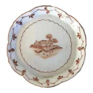 1800s Chinese Export Porcelain Dish Decorated with a Sepia Landscape