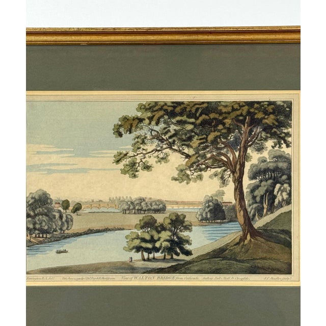 Late 18th Century Antique 1793 Joseph Farington River Thames Hand-Colored Aquatint Walton Bridge Boydell For Sale - Image 5 of 13