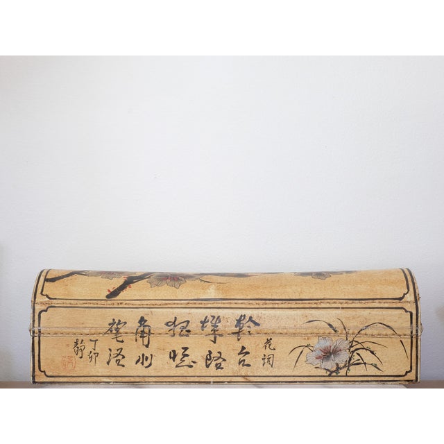 Antique Japanese Hand-Painted Leather Pillow Box For Sale - Image 4 of 5