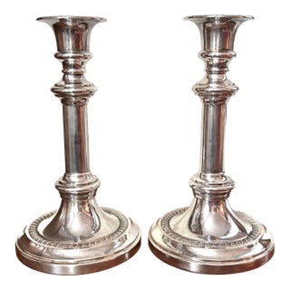 Late 20th Century Italian Silver Plate Candlestick Holders, a Pair For Sale