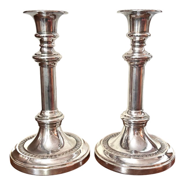 Late 20th Century Italian Silver Plate Candlestick Holders, a Pair For Sale