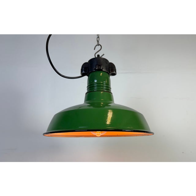 Industrial Green Enamel Factory Pendant Lamp, 1960s For Sale - Image 17 of 18