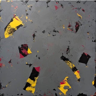 Winifred Booth “Into the Vortex” Contemporary Yellow, Pink, and Grey Abstract Painting, 2024 For Sale