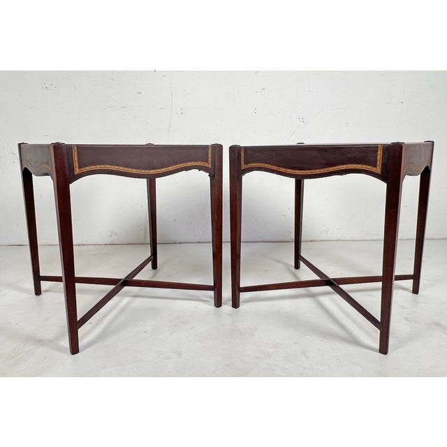 C. 1940s Regency Leather and Mahogany End Tables - A Pair For Sale - Image 9 of 12