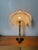 Beautiful vintage marble and brass table lamp with Victorian footed detailing, tessellated marble patterning, lace fabric...