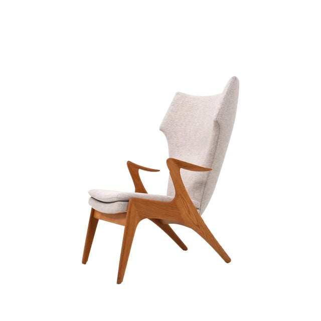 Danish Wing Chair in Oak by Kurt Østervig, 1950s For Sale
