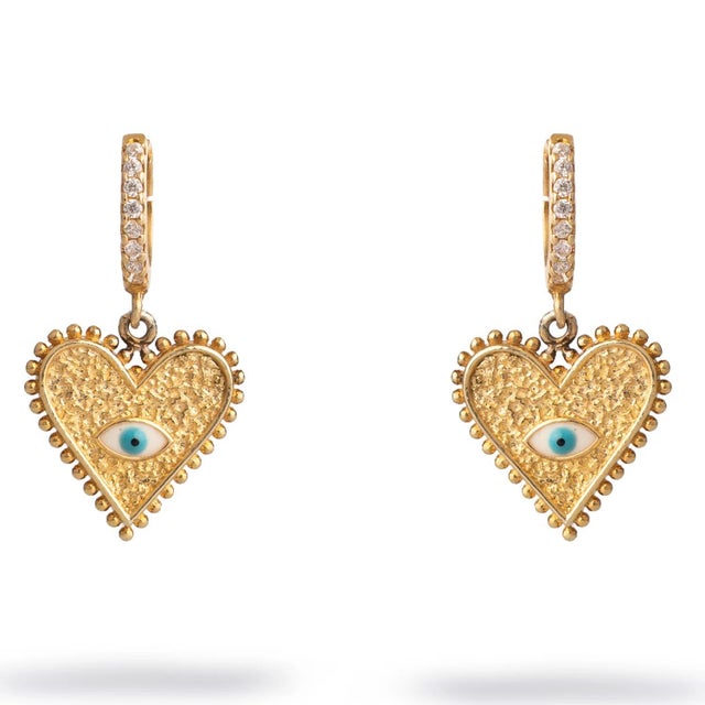 Modern Guardian Heart Evil Eye Gold Vermeil Earrings, A Pair For Sale - Image 3 of 7