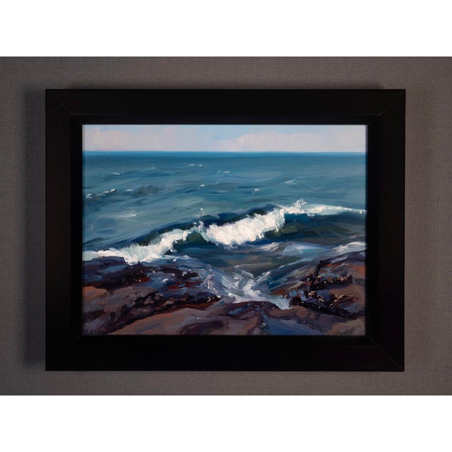 Contemporary Presque Isle (Day 121), June 23, 2024 by Primary Hughes | Oil on gessobord Seascape with waves and rocks For Sale - Image 3 of 5
