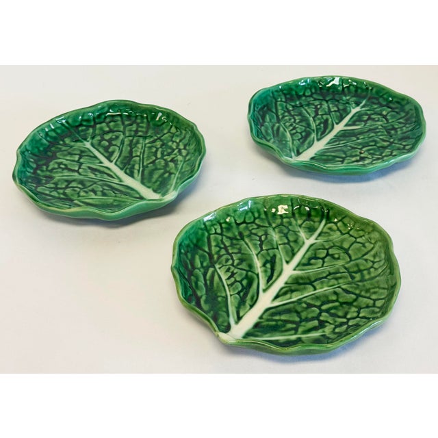 Figurative Vintage Bordallo Pinheiro Style Cabbage Leaf Plates, Set of 3 For Sale - Image 3 of 6