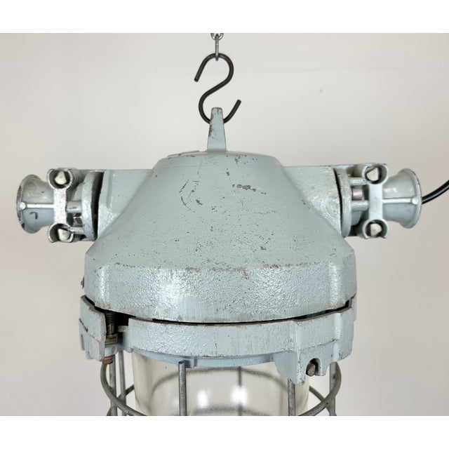 Industrial Industrial Grey Bunker Ceiling Light with Iron Cage from Elektrosvit, 1970s For Sale - Image 3 of 18