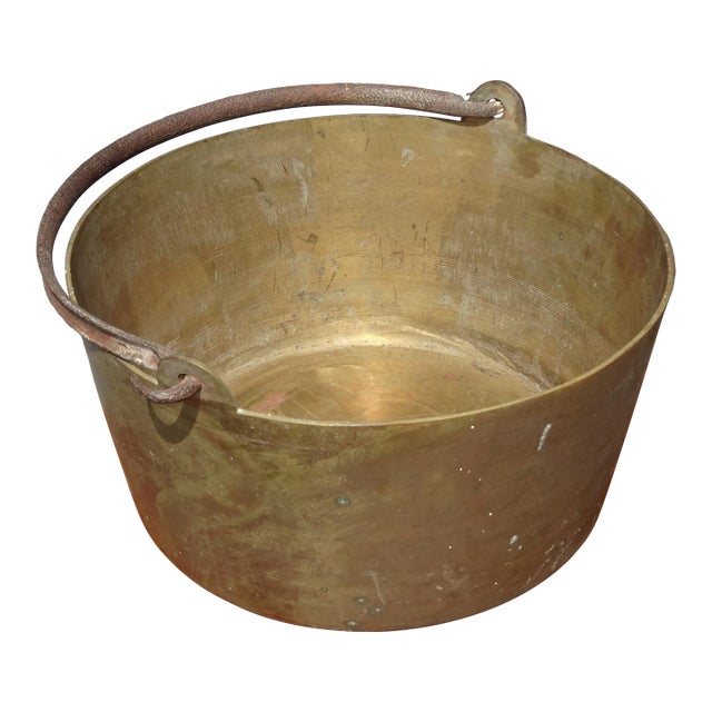 Large Vintage Brass Pot W Handle For Sale