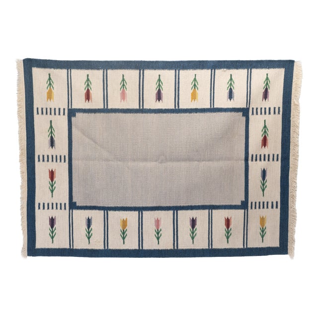 Mid-Century Modern Floral Kilim Rug, 1960s For Sale