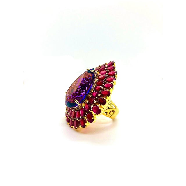 2000 - 2009 Bochic “Orient” Vintage Natural Ruby & Amethyst Ring Set In 18 K Gold & Silver For Sale - Image 5 of 9