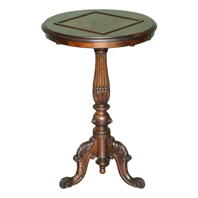 Antique Victorian Hand Carved Chess Table with Ornately Fluted Base For Sale