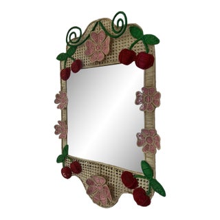 Fun Quirky Mercedes Salazar Cherrys Garden Rafia Mirror in Perfect Condition For Sale