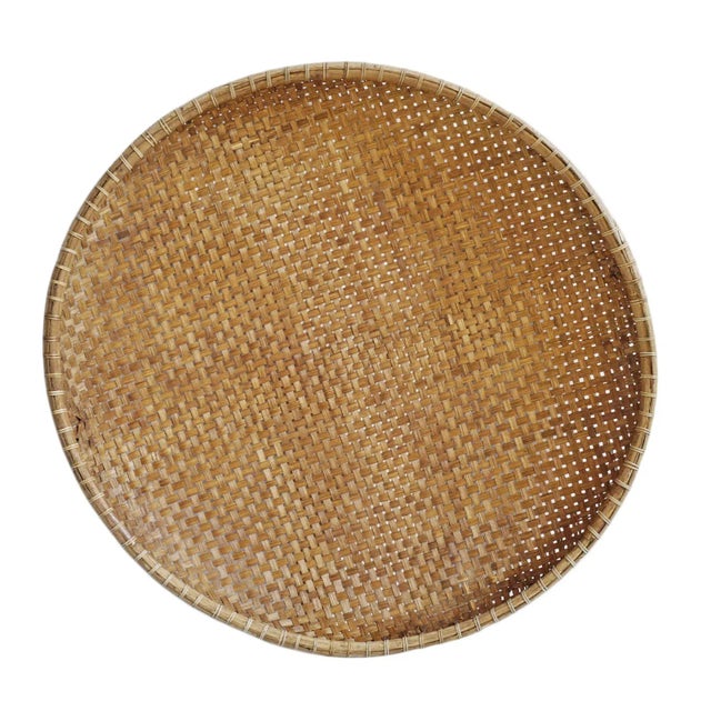 Wood Bamboo Woven Round Tray Large For Sale - Image 7 of 7