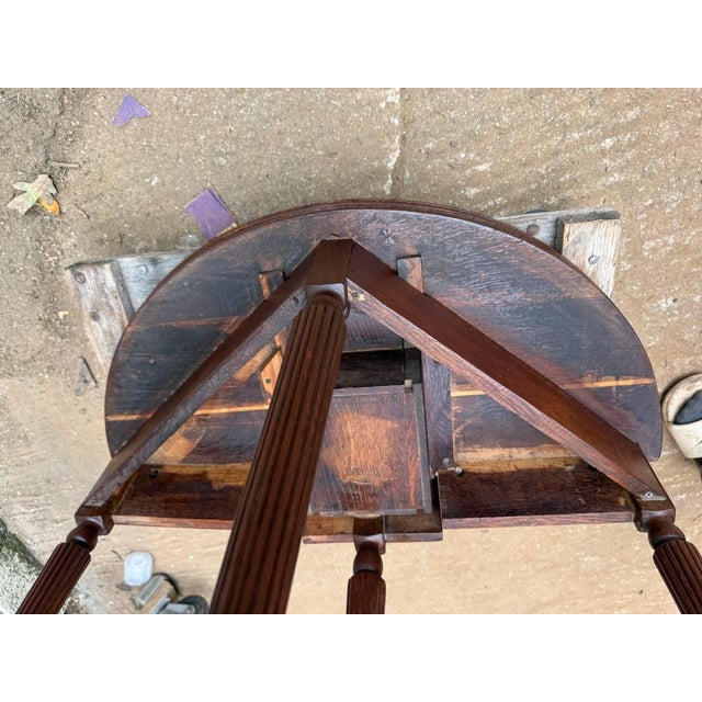 Antique Half Moon Tiger Oak Demi Lune Single Drawer Console Table For Sale - Image 15 of 15