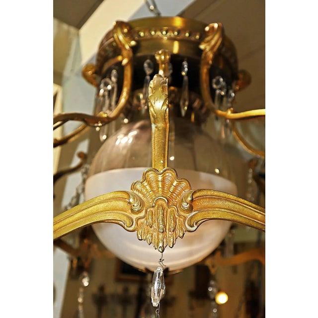 Metal 1900s French Art Nouveau Bronze Dore' Chandelier For Sale - Image 7 of 9