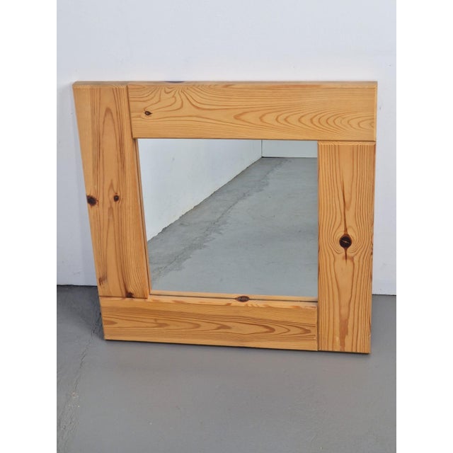 Vintage Scandinavian Square Pine Mirror, 1970s For Sale - Image 3 of 6