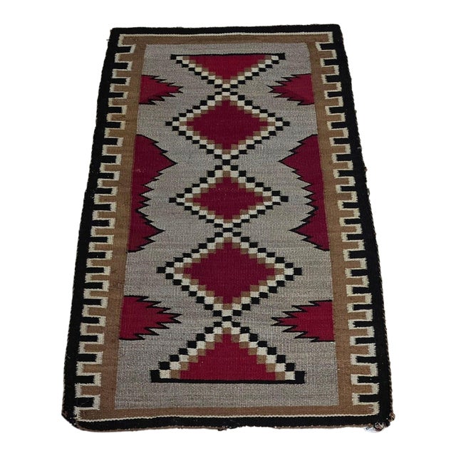 Vintage 1970s Burgundy Red Southwestern Geometric Handwoven Wool Rug – 2’4” X 4’ For Sale