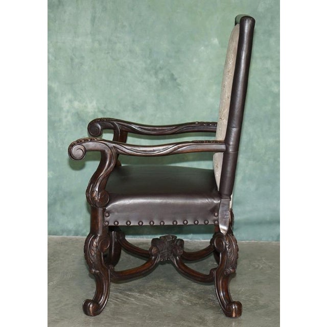 Antique Victorian Carolean Mahogany and Leather Throne Armchairs, 1880, Set of 2 For Sale - Image 16 of 18