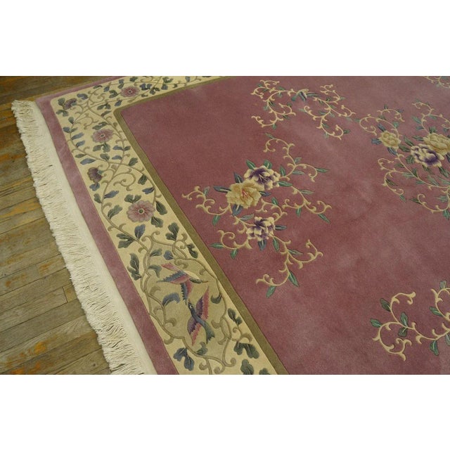 1980s Pink Cerise Floral Vintage Chinese Art Deco Rug 7' 9'' X 9' 8'' Wool Knotted Carpet For Sale In New York - Image 6 of 12