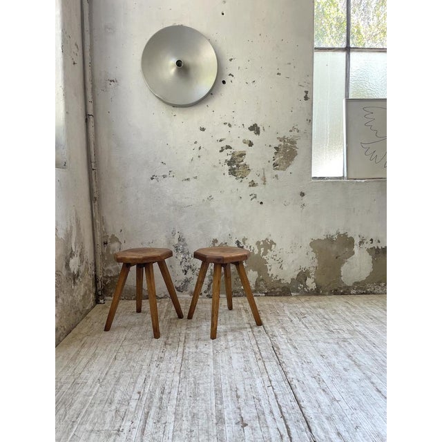 Set of Pine Stools with Curved Seat, 1950s For Sale - Image 6 of 18