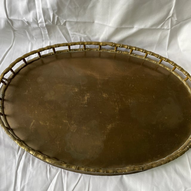 Mid-Century Modern 1970's Brass Oval Bamboo Style Tray For Sale - Image 3 of 9
