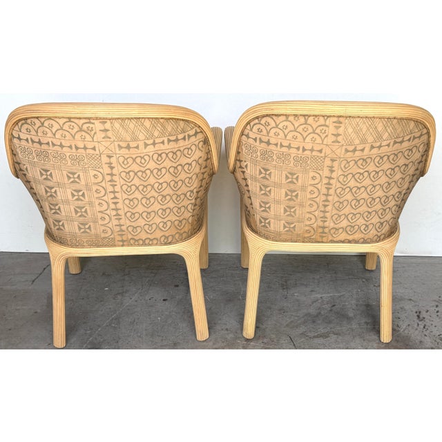 Pair of Karl Rausch for Baker "Linea Cara" Split-Reed Rattan & Leather Armchairs For Sale - Image 14 of 17