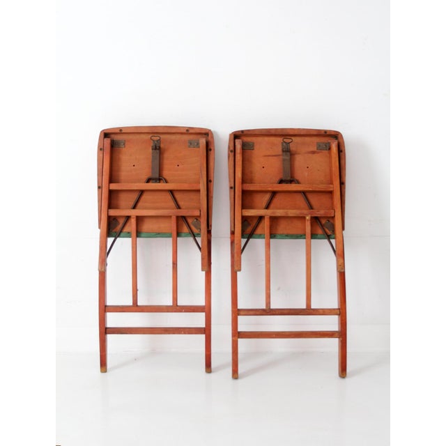 Vintage 1950s Wooden Folding Chairs With Green Upholstered Seats Pair For Sale - Image 13 of 13