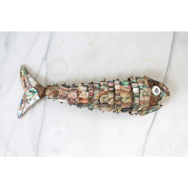 Mid-Century Modern Vintage Articulated Fish Abalone Shell Bottle Opener For Sale - Image 3 of 10