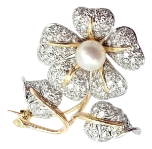 Vintage Tiffany & Co. Yellow Gold Platinum Diamond Pearl Pin Brooch