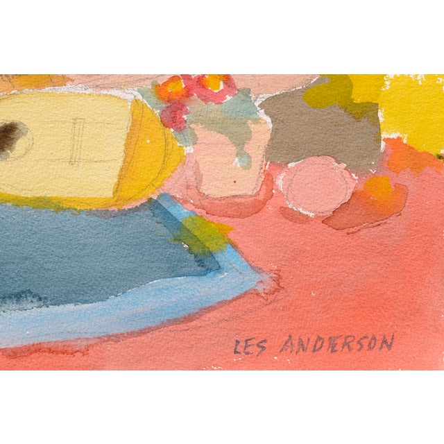 Vintage Still Life With Mandolin and Flowers by Les Anderson For Sale - Image 4 of 4
