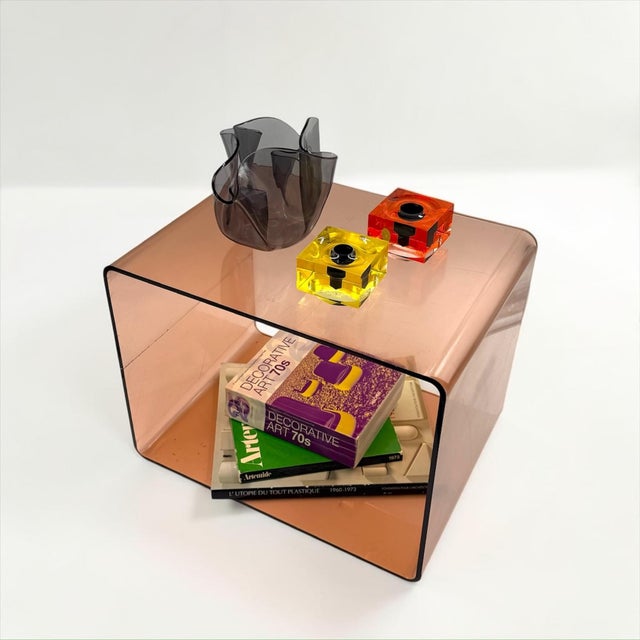 Smoked Acrylic Glass Cube Side Table, France, 1970s For Sale - Image 6 of 12