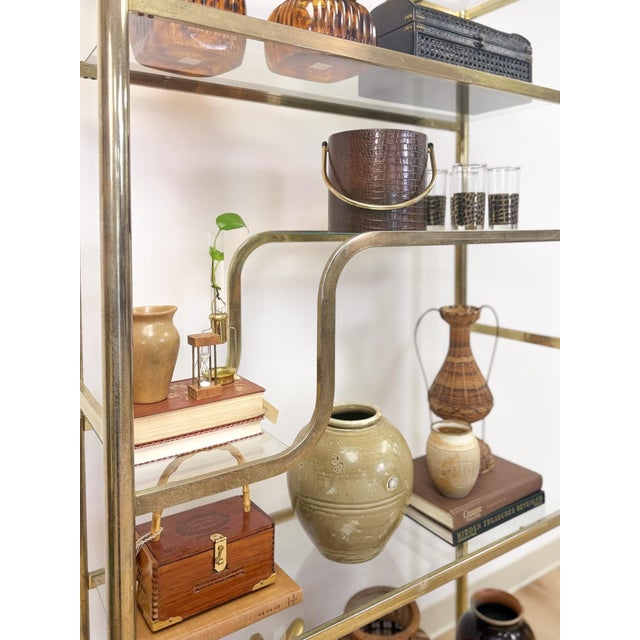 Vintage Milo Baughman Style Brass Tone Etagere Shelf Vintage Hollywood Regency For Sale - Image 10 of 17