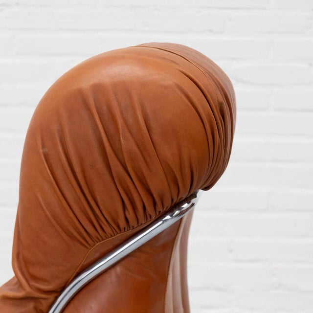 Animal Skin Cognac Leather Corolla Lounge Chair by I.P.E., 1970s For Sale - Image 7 of 13