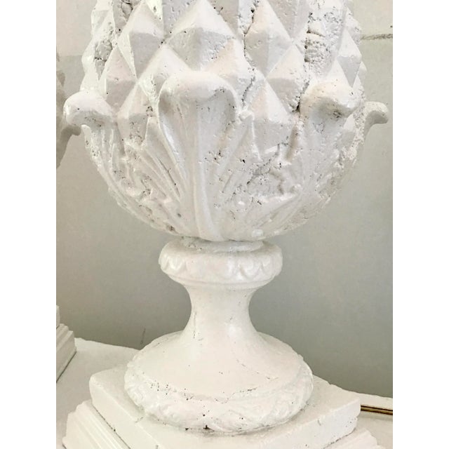 White Pineapple Table Lamps in Fresh White Finish- a Pair For Sale - Image 8 of 10