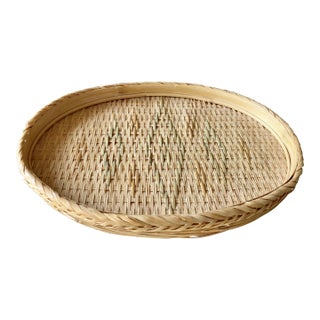 Mid 20th-Century Whimsical Bamboo & Rattan Petite Oval Tray For Sale