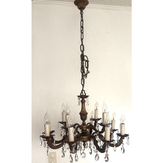 Vintage French Brass and Lead Crystal Chandelier, 1950s, in Very Good conditions. Designed 1950 to 1959 I have official...