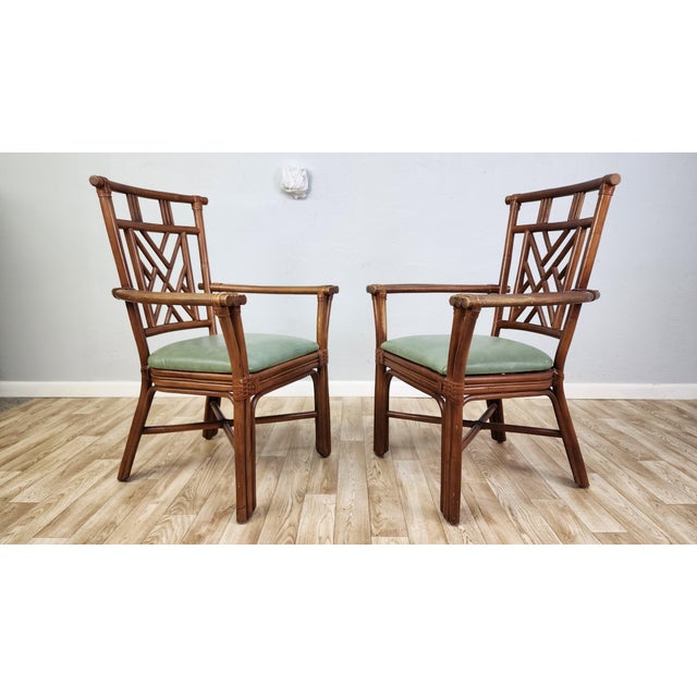 Wood 1970s Vintage Rattan Chinese Chippendale Chairs - Set of 6 For Sale - Image 7 of 12