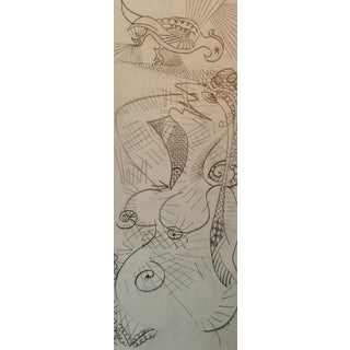 1960s Female Nude and Her Bird Modern Drawing For Sale