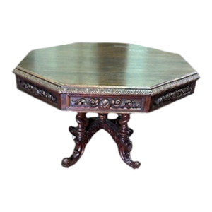 English Carved Oak Octagonal Center Table