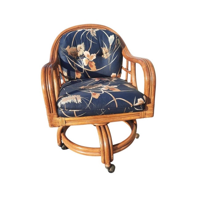 Lane Venture Rattan Bentwood Swivel Chairs and Table Set on Casters