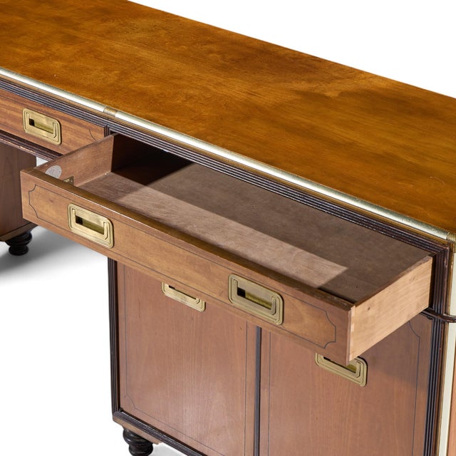 Baker Furniture Campaign Style Brass Handle Credenza For Sale - Image 10 of 12