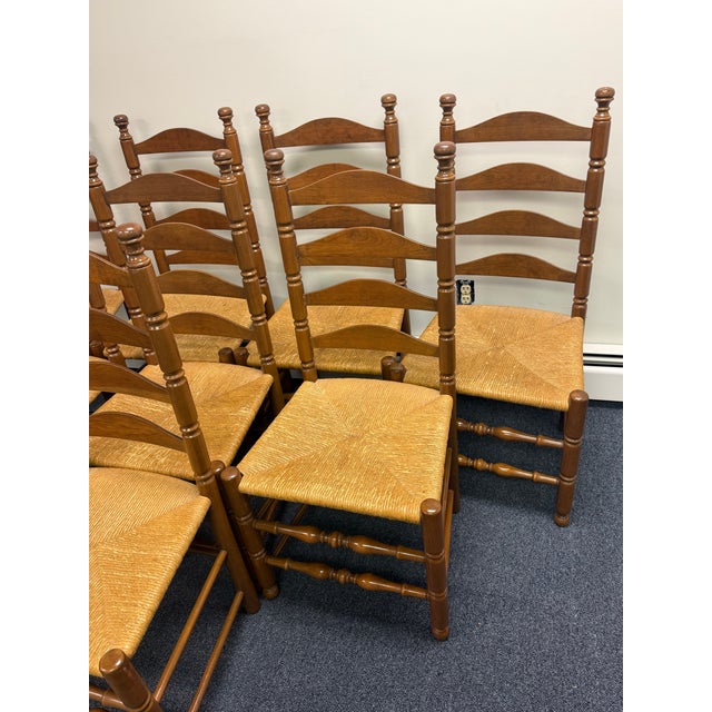 Rare set of 8 Ladderback English country chairs attributed to Pennsylvania house (no tag) . Features 4 rung Ladderback...